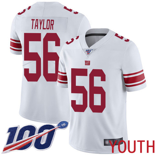 Youth New York Giants #56 Lawrence Taylor White Vapor Untouchable Limited Player 100th Season Football NFL Jersey
